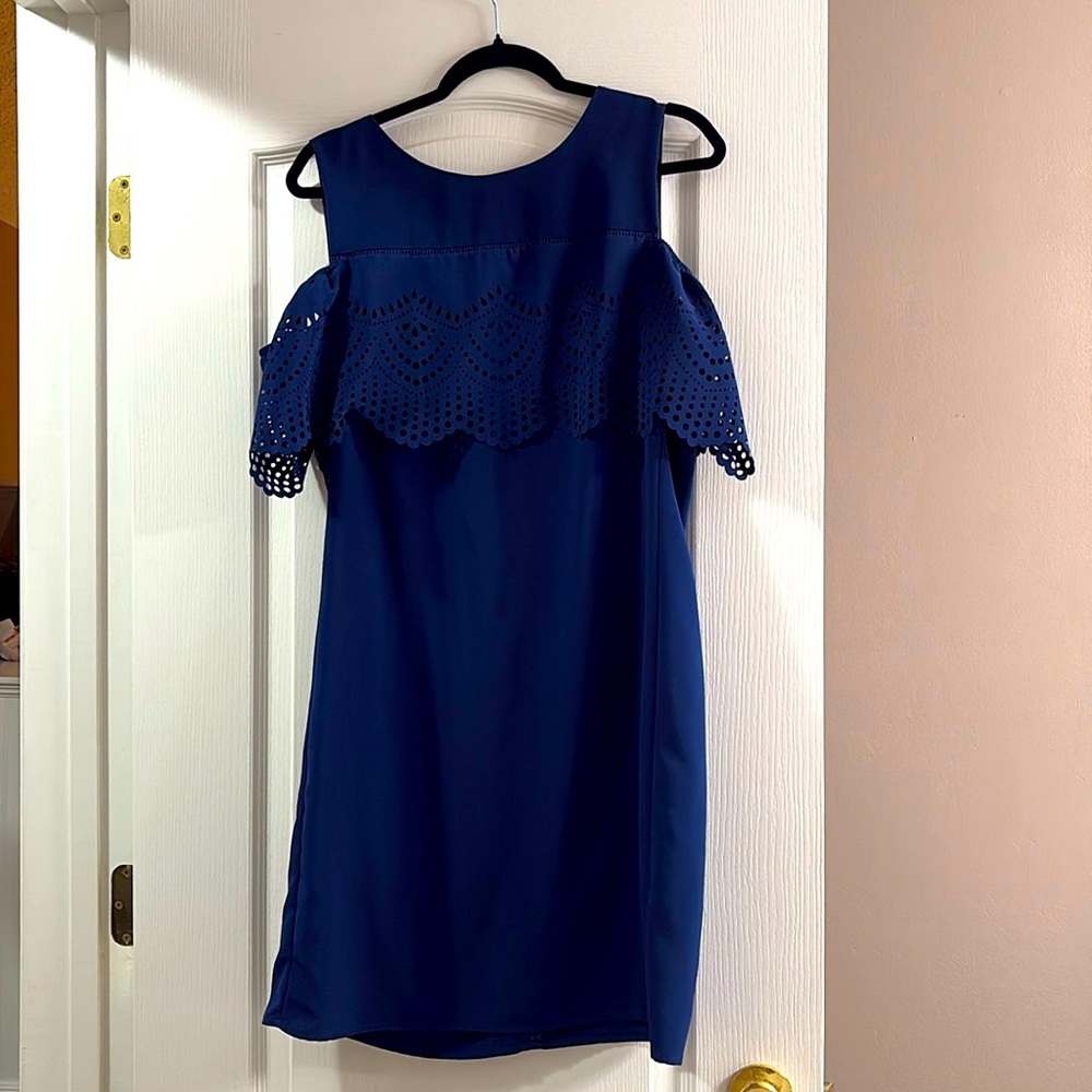 Blue cold shoulder dress